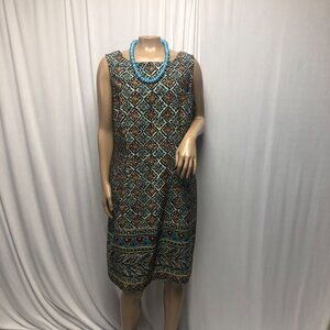 Sag Harbor Dress Womens Size 14 Brown Blue Geometric Floral Sleeveless Office